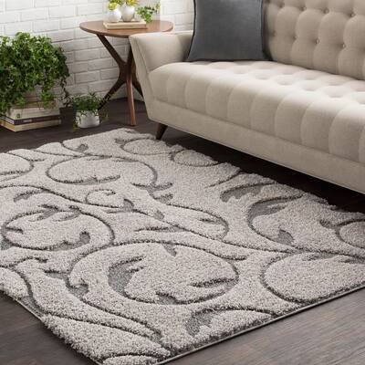 Soft Floral Shag Grey Area Rug - 7'10" x 10'3"