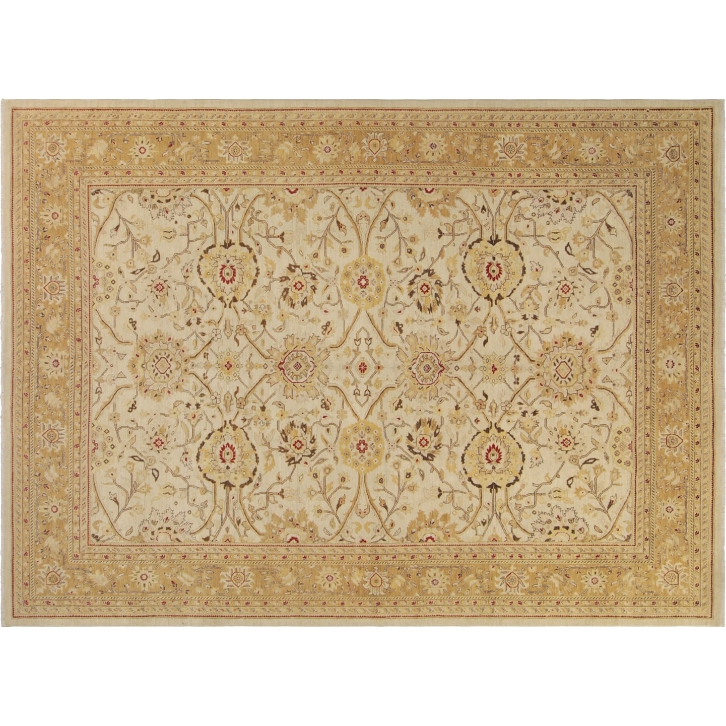 Peshawar Epifania Ivory/Gold Hand-Knotted Wool Rug - 10' x 14'