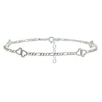 Mondevio Sterling Silver Figaro Chain with Double Heart Anklet