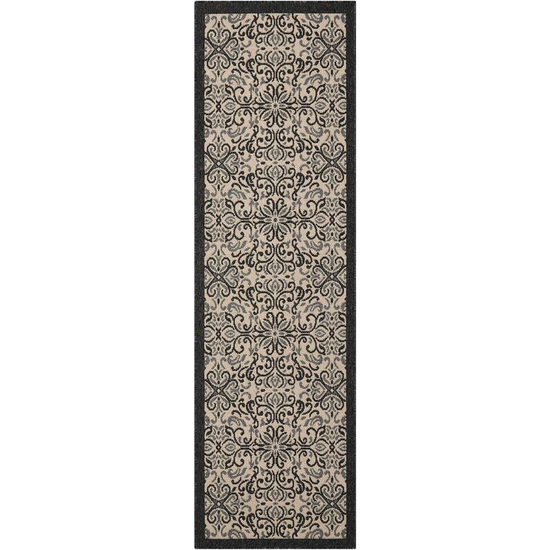 Nourison Caribbean Modern Trellis Medallion Indoor / Outdoor Area Rug - 2'3" x 7'6" Runner - Ivory