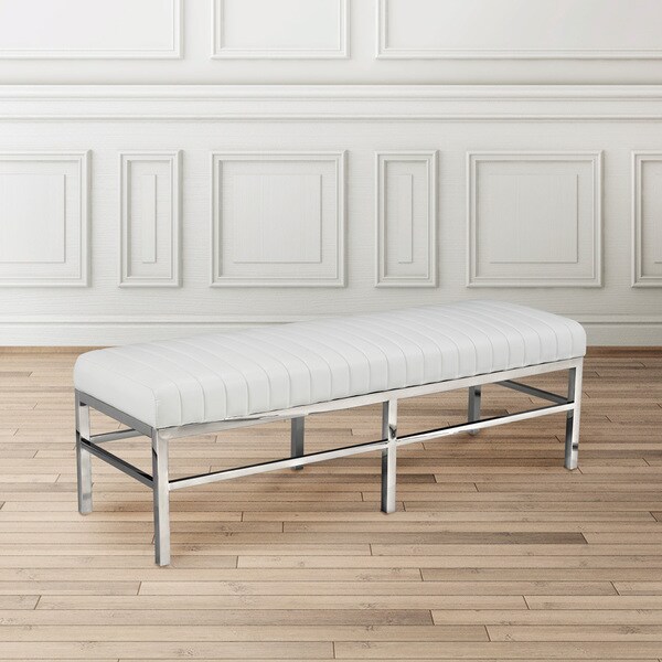 White Faux Leather Upholstered Metal Bench Free Shipping White Faux Leather Upholstered Metal Bench