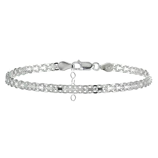 Sterling Silver 10in 3mm Polished Round Textured Oval Bead Anklet 