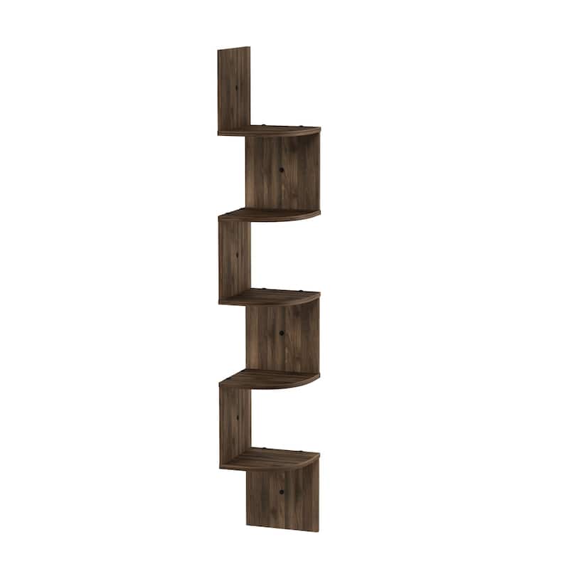 Porch & Den Munjoy Espresso 5-tier Wall-mount Floating Corner Shelf