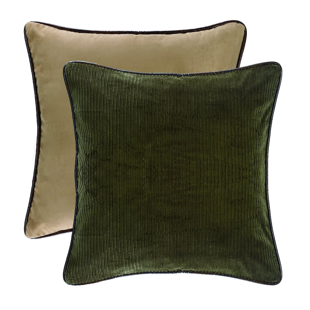 HiEnd Accents Green Corduroy Euro Sham Reversed To Tan Suede