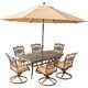 Hanover Traditions Tan Aluminum 7-piece Dining Set with Umbrella and Stand - Thumbnail 3