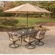 Hanover Traditions Tan Aluminum 7-piece Dining Set with Umbrella and Stand - Thumbnail 1