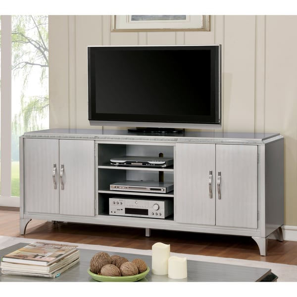 Shop Furniture of America Huch Contemporary 74-inch Silver TV Stand ...