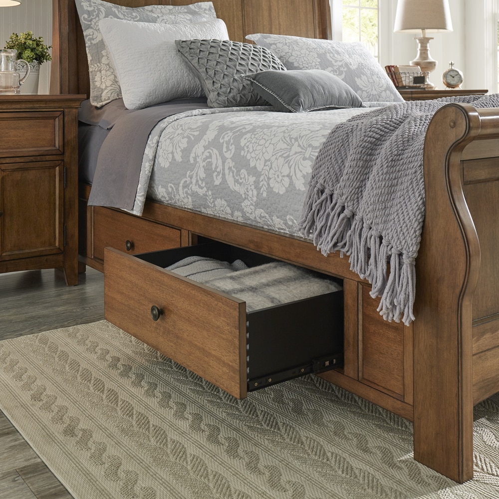 Clearance Lodge Sleigh 6 Drawer Queen Storage Bed – Quality Woods