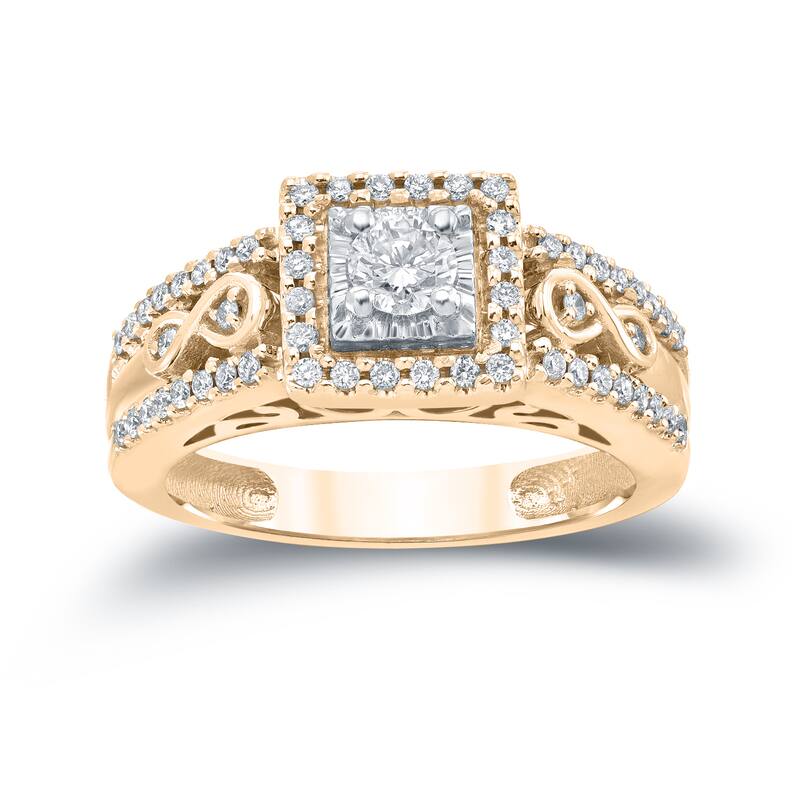 Auriya Unique Vintage 3/5ct TDW Round Diamond Halo Engagement Ring 14k Gold