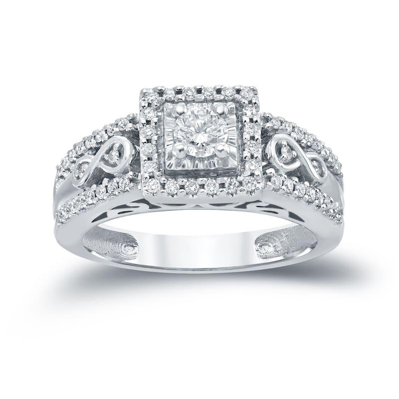 Auriya Unique Vintage 3/5ct TDW Round Diamond Halo Engagement Ring 14k Gold