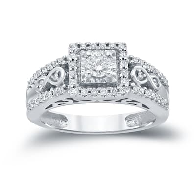 Auriya Unique Vintage 3/5ct TDW Round Diamond Halo Engagement Ring 14k Gold