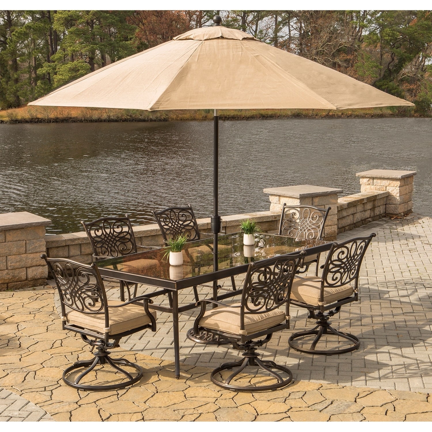 Hanover Traditions 7 Piece Dining Set In Tan With Extra Large Hanover Traditions 7 Piece Dining Set