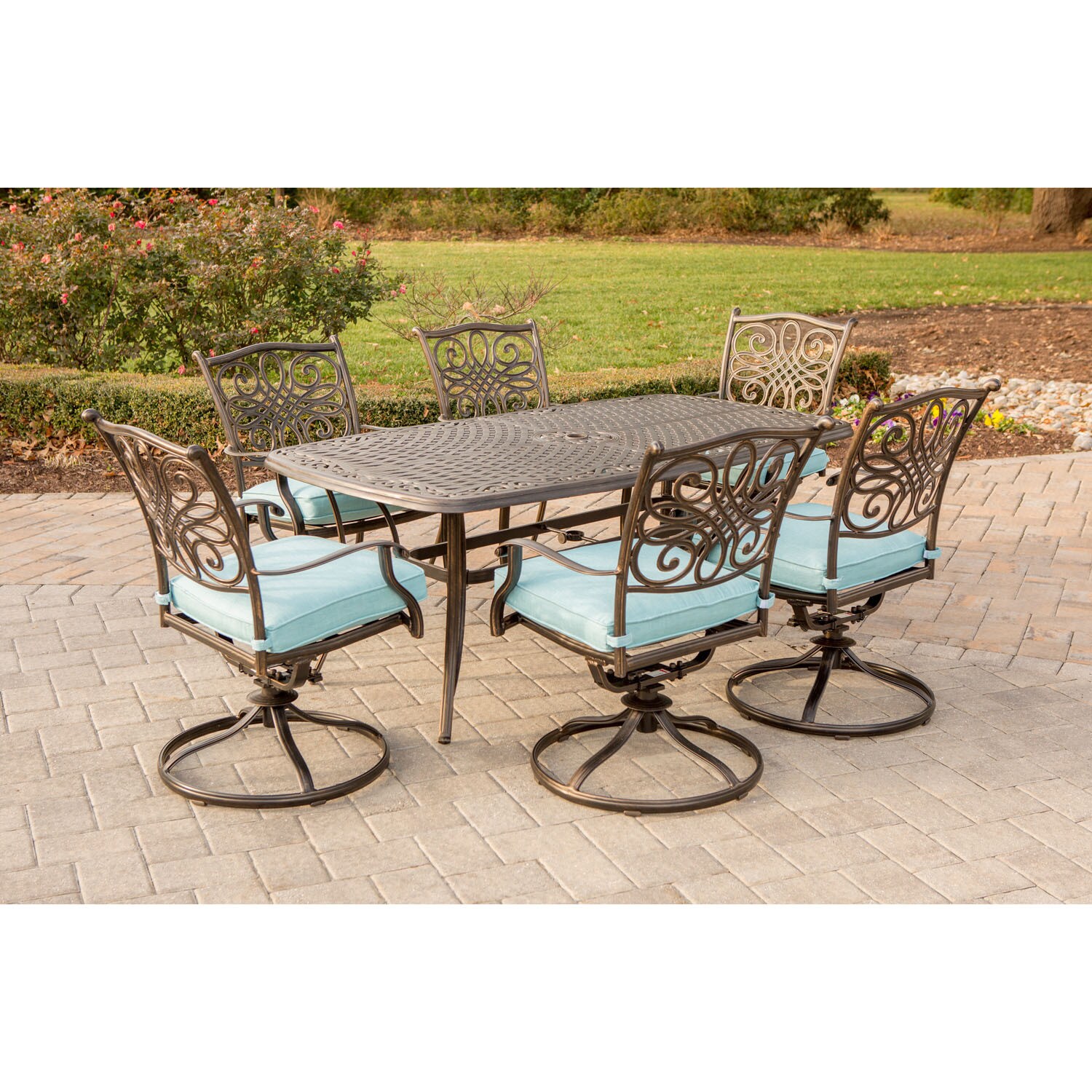 Shop Hanover Traditions Blue Aluminum 7 Piece Dining Set With 72