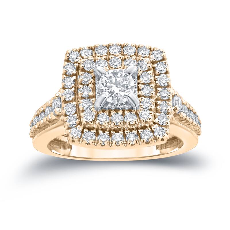 Auriya 1 2/5ct TDW Round Double Halo Diamond Engagement Ring 14k Gold
