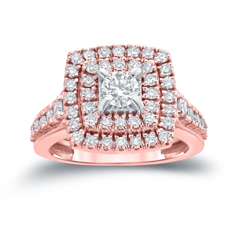 Auriya 1 2/5ct TDW Round Double Halo Diamond Engagement Ring 14k Gold