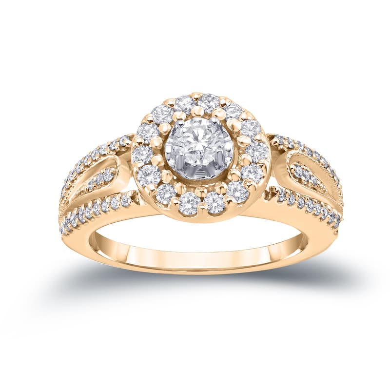 Auriya 1/2ct TDW Round Diamond Halo Engagement Ring 14k Gold