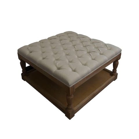 Burnham Home Designs Quincy Brown Wood and Grey Linen Upholstered Ottoman Coffee Table