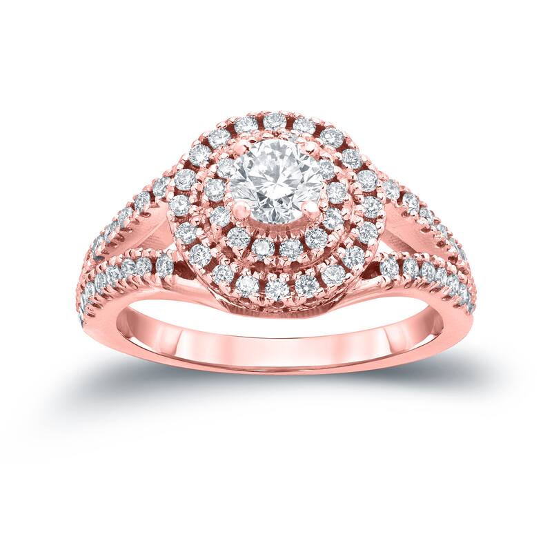 Auriya Modern Split Shank 1ct TDW Round Diamond Halo Engagement Ring by Auriya 14k Gold