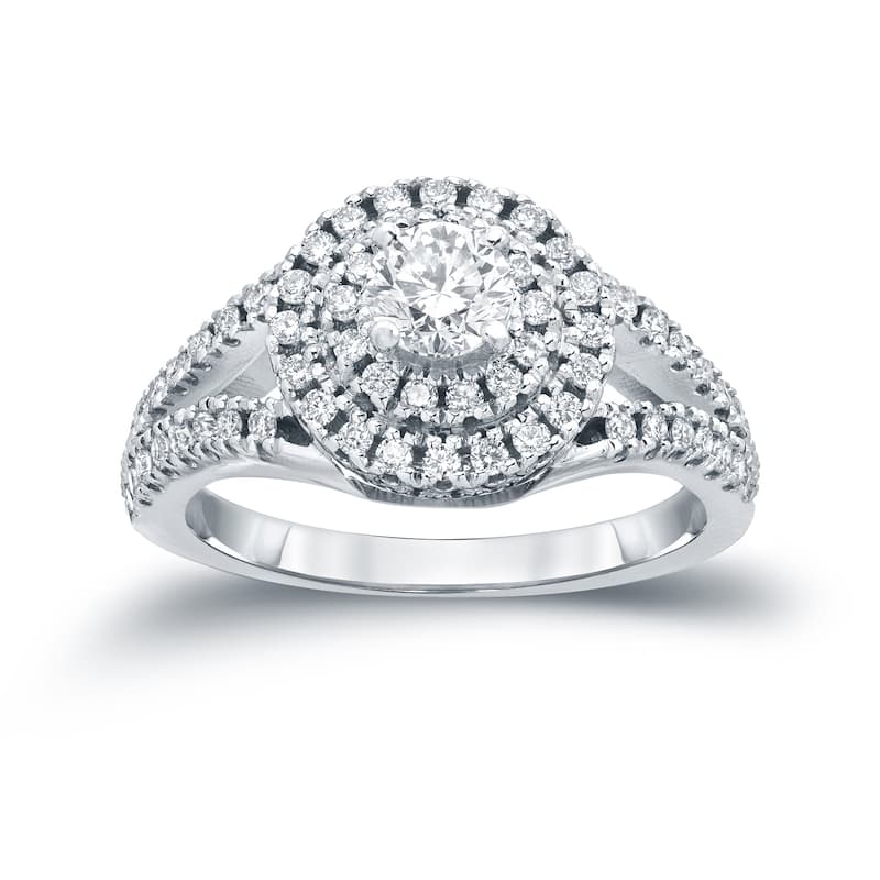 Auriya Modern Split Shank 1ct TDW Round Diamond Halo Engagement Ring by Auriya 14k Gold