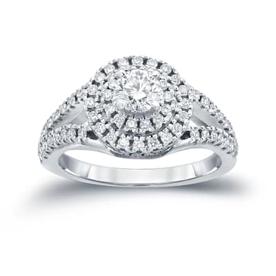 Auriya Modern Split Shank 1ct TDW Round Diamond Halo Engagement Ring by Auriya 14k Gold