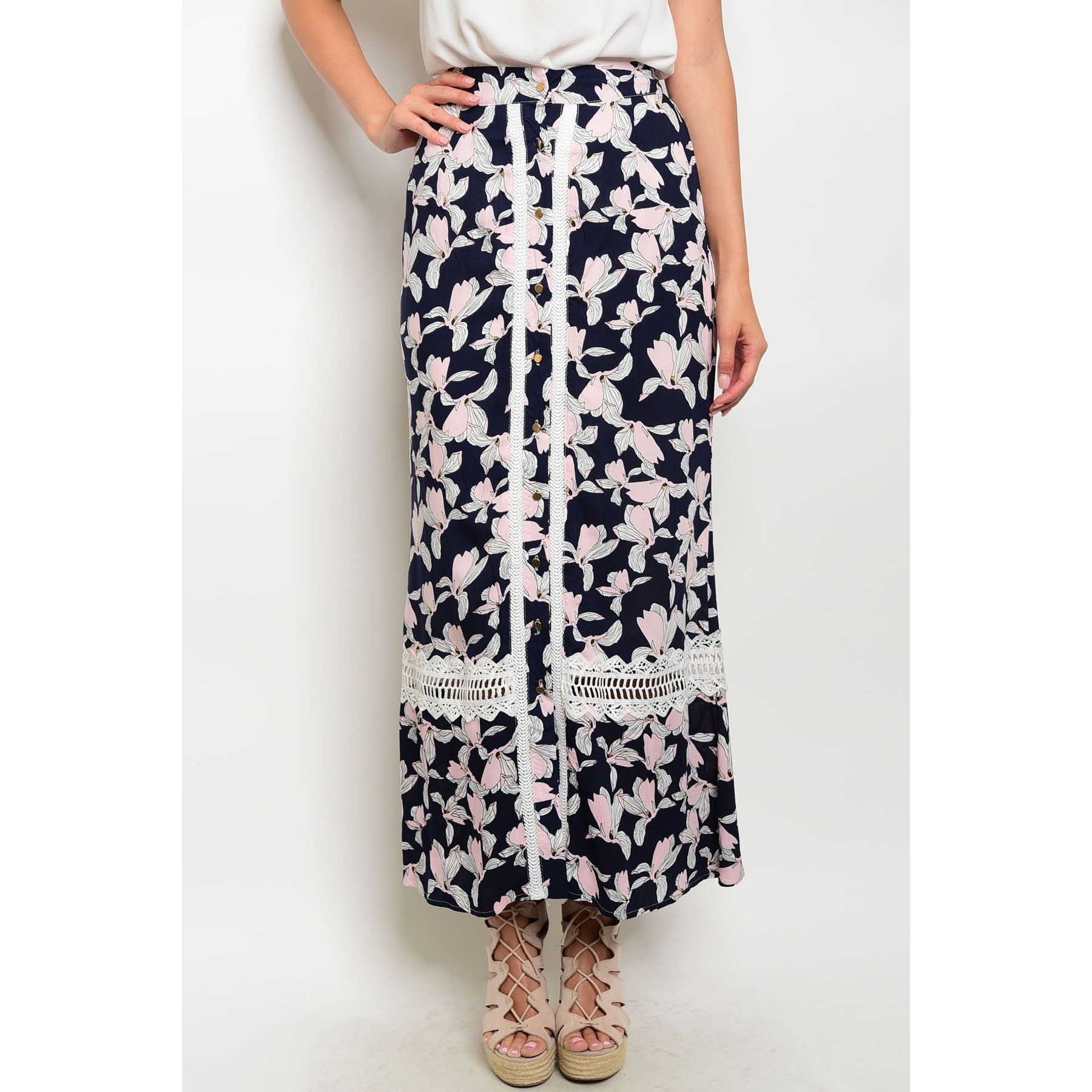 pink floral maxi skirt