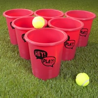 Large Beer Pong Outdoor Game Set with 12 Buckets, 2 Balls, and Tote Bag by Hey! Play!