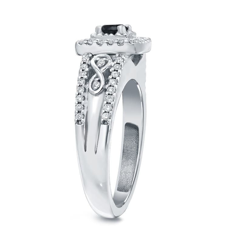 Auriya Unique 3/5ct TDW Round Black Diamond Halo Engagement Ring 14k Gold