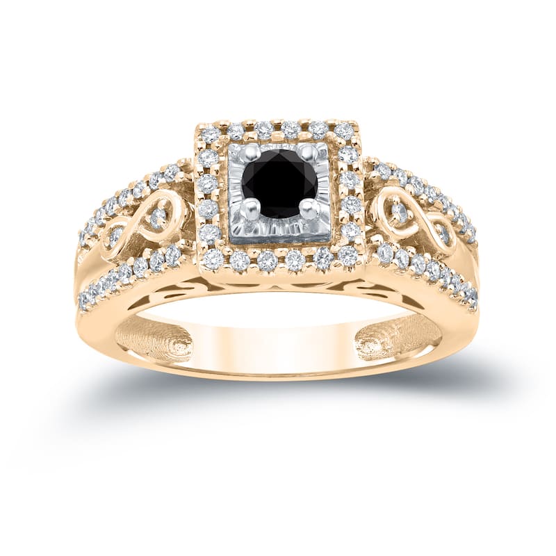 Auriya Unique 3/5ct TDW Round Black Diamond Halo Engagement Ring 14k Gold