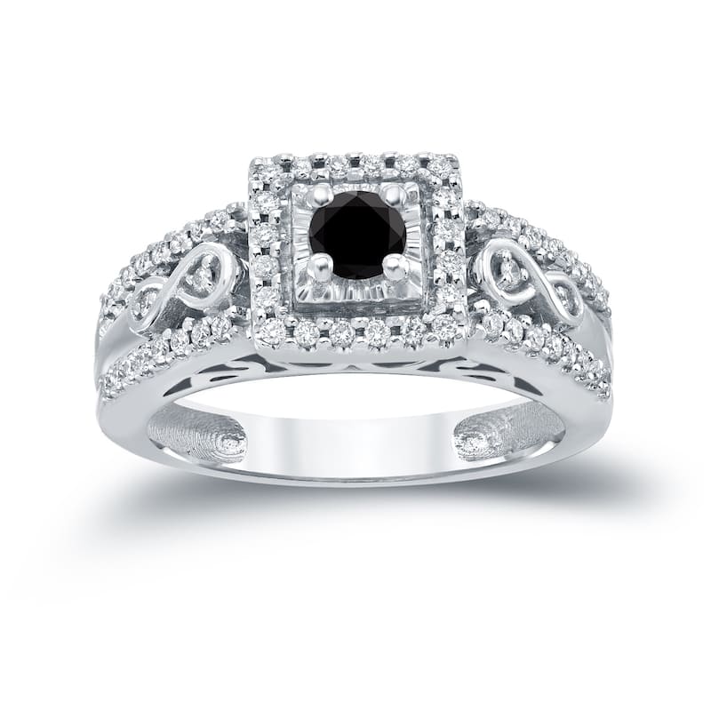 Auriya Unique 3/5ct TDW Round Black Diamond Halo Engagement Ring 14k Gold