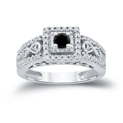 Auriya Unique 3/5ct TDW Round Black Diamond Halo Engagement Ring 14k Gold