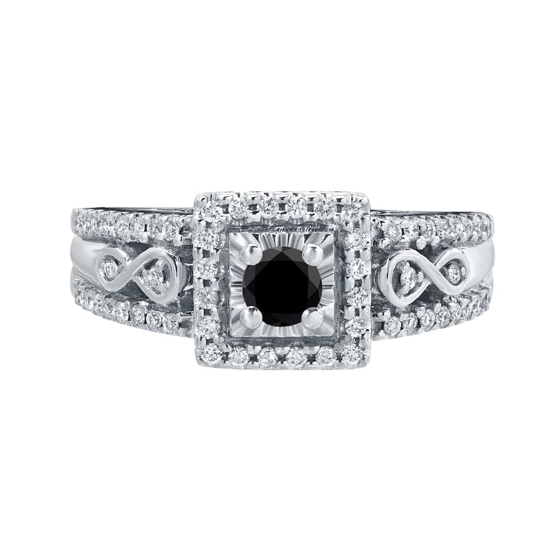 Auriya Unique 3/5ct TDW Round Black Diamond Halo Engagement Ring 14k Gold