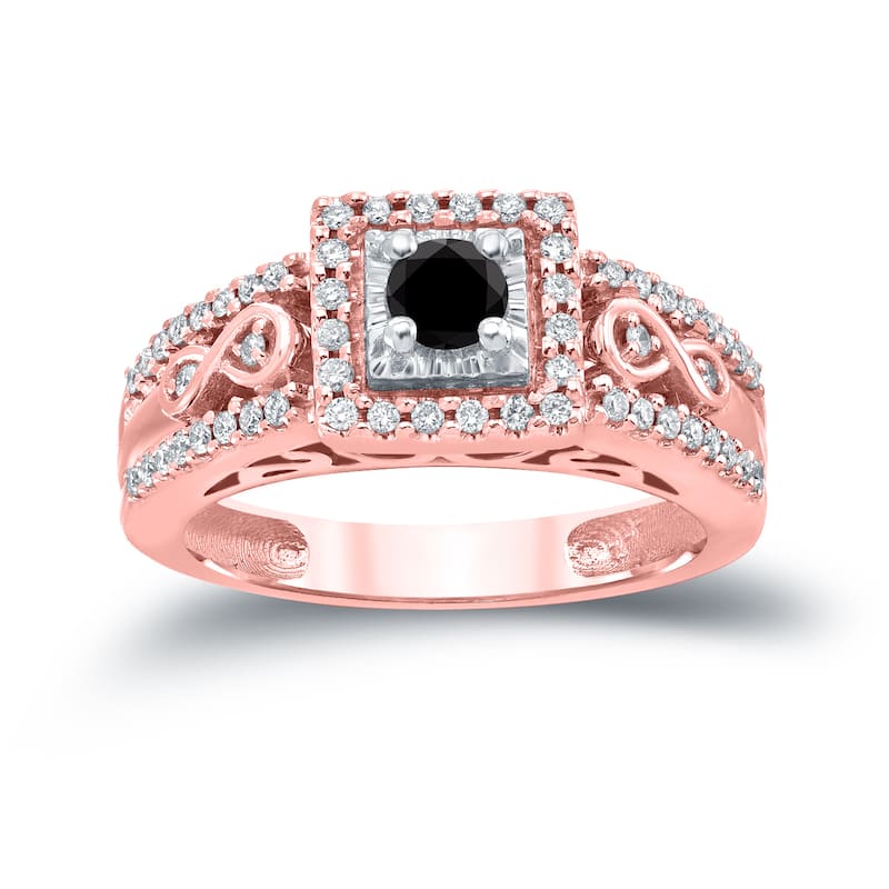 Auriya Unique 3/5ct TDW Round Black Diamond Halo Engagement Ring 14k Gold