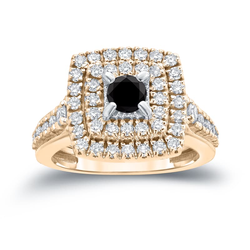Auriya 1 2/5ct TDW Round Double Halo Black Diamond Engagement Ring 14k Gold (H-I, I1-I2)