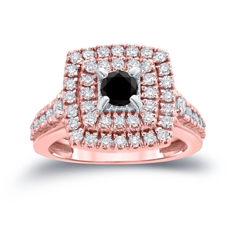 Auriya 1 2/5ct TDW Round Double Halo Black Diamond Engagement Ring 14k Gold (H-I, I1-I2)