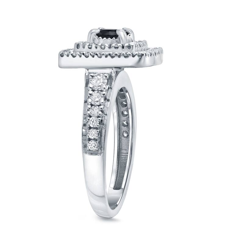 Auriya 1 2/5ct TDW Round Double Halo Black Diamond Engagement Ring 14k Gold (H-I, I1-I2)