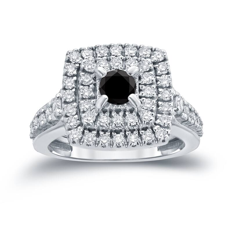 Auriya 1 2/5ct TDW Round Double Halo Black Diamond Engagement Ring 14k Gold (H-I, I1-I2)