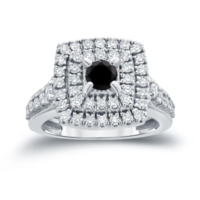 Auriya 1 2/5ct TDW Round Double Halo Black Diamond Engagement Ring 14k Gold (H-I, I1-I2)