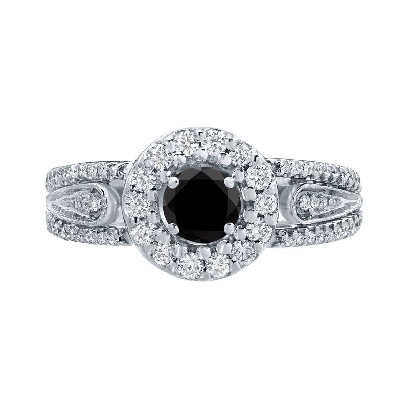 Auriya 1/2ct TDW Round Black Diamond Halo Engagement Ring 14k Gold