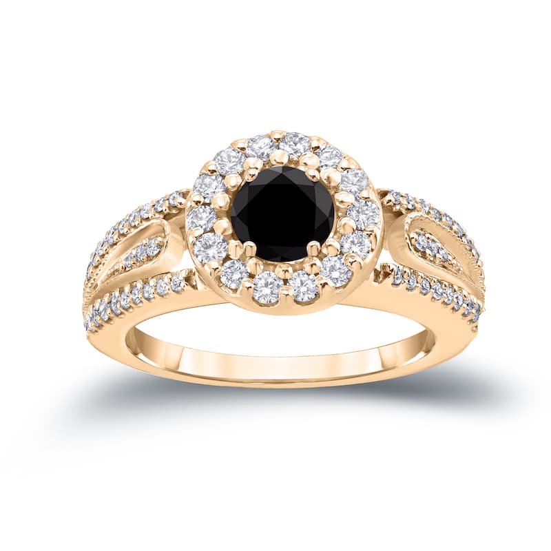 Auriya 1/2ct TDW Round Black Diamond Halo Engagement Ring 14k Gold