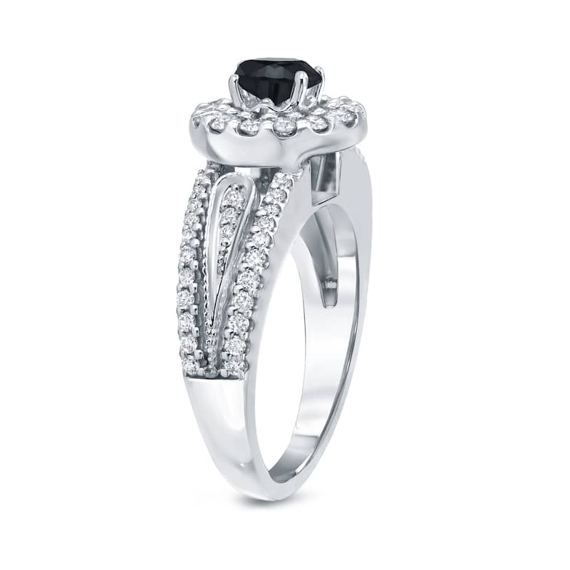 Auriya 1/2ct TDW Round Black Diamond Halo Engagement Ring 14k Gold