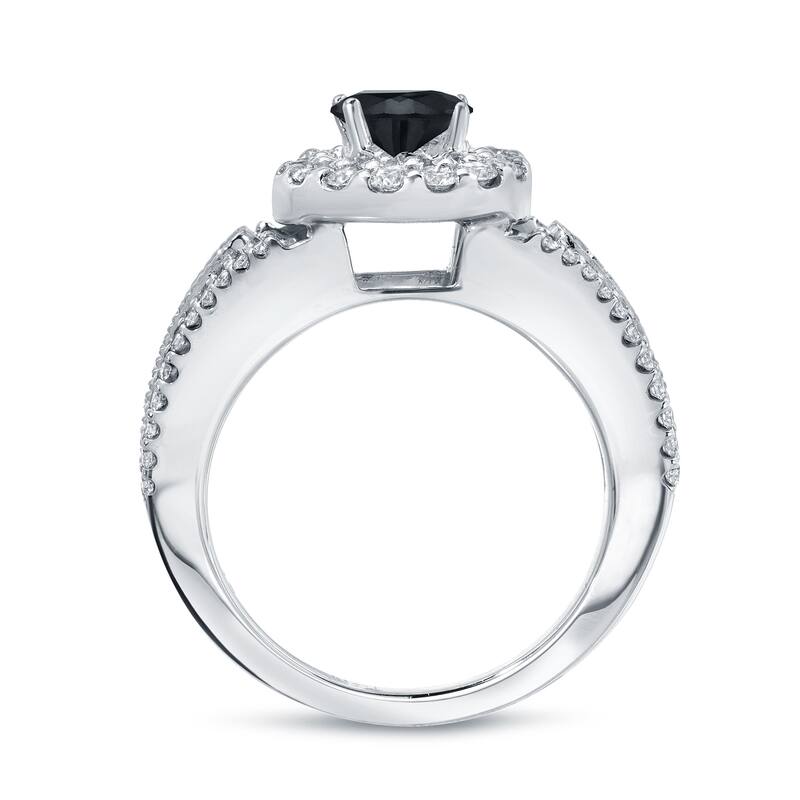 Auriya 1/2ct TDW Round Black Diamond Halo Engagement Ring 14k Gold