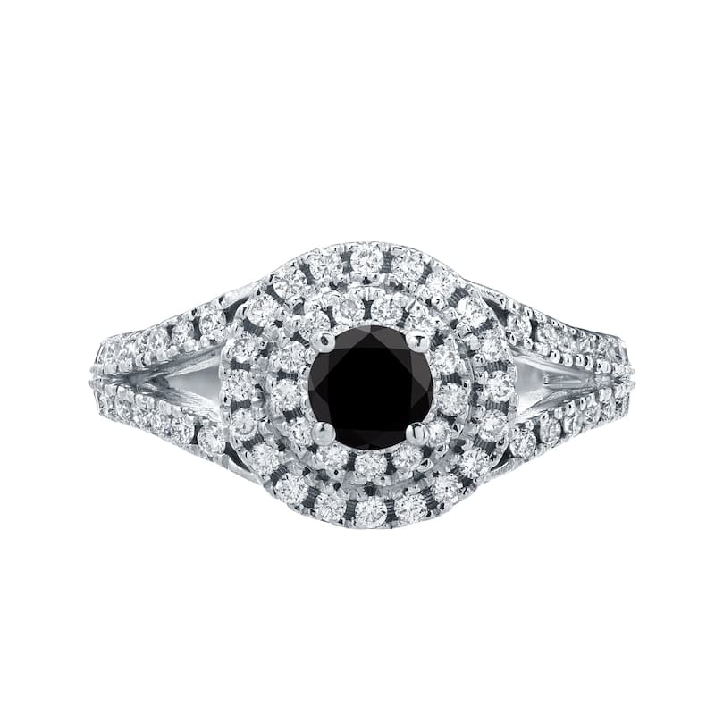Auriya 14k Gold 1ctw Split Shank Halo Black Diamond Engagement Ring (H-I, I1-I2)