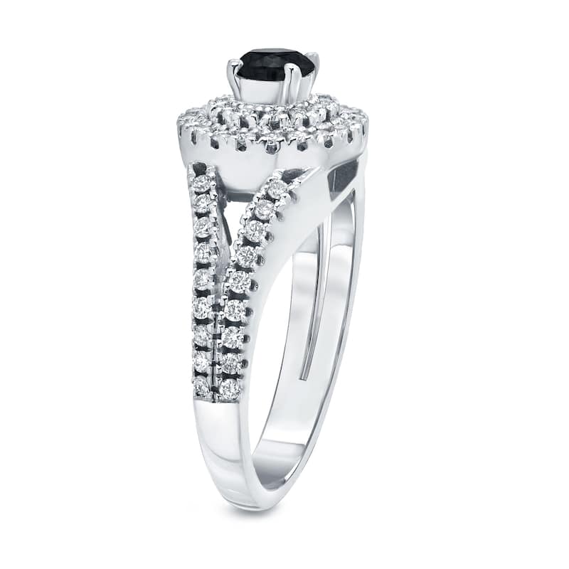 Auriya 14k Gold 1ctw Split Shank Halo Black Diamond Engagement Ring (H-I, I1-I2)