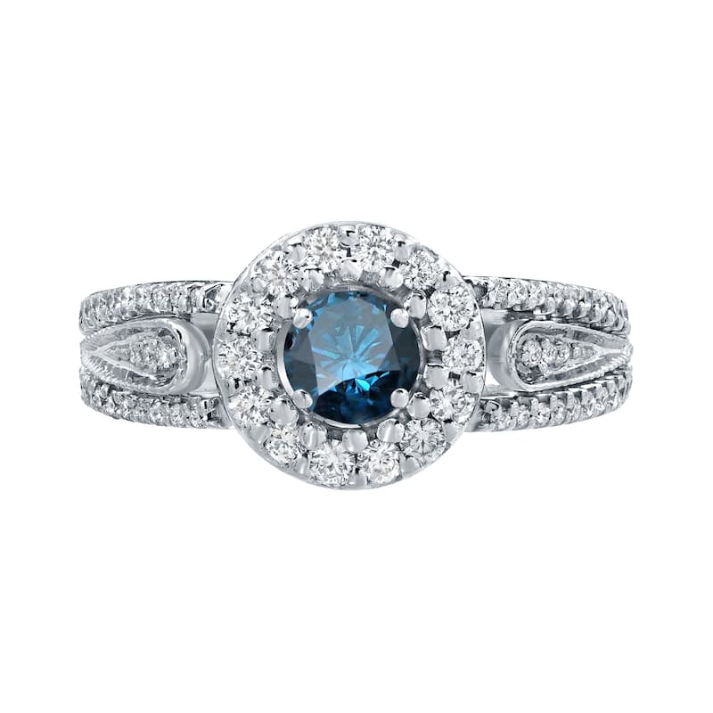 Auriya 1/2ctw Round Halo Blue Diamond Engagement Ring 14k Gold (H-I, I1-I2)
