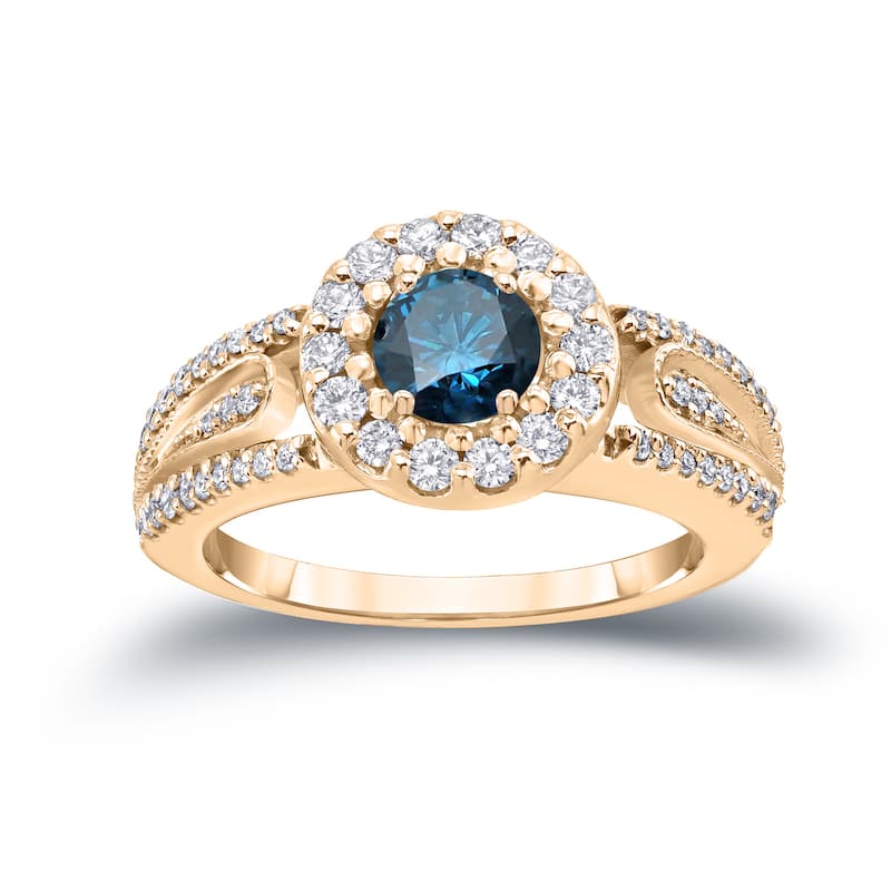 Auriya 1/2ctw Round Halo Blue Diamond Engagement Ring 14k Gold (H-I, I1-I2)
