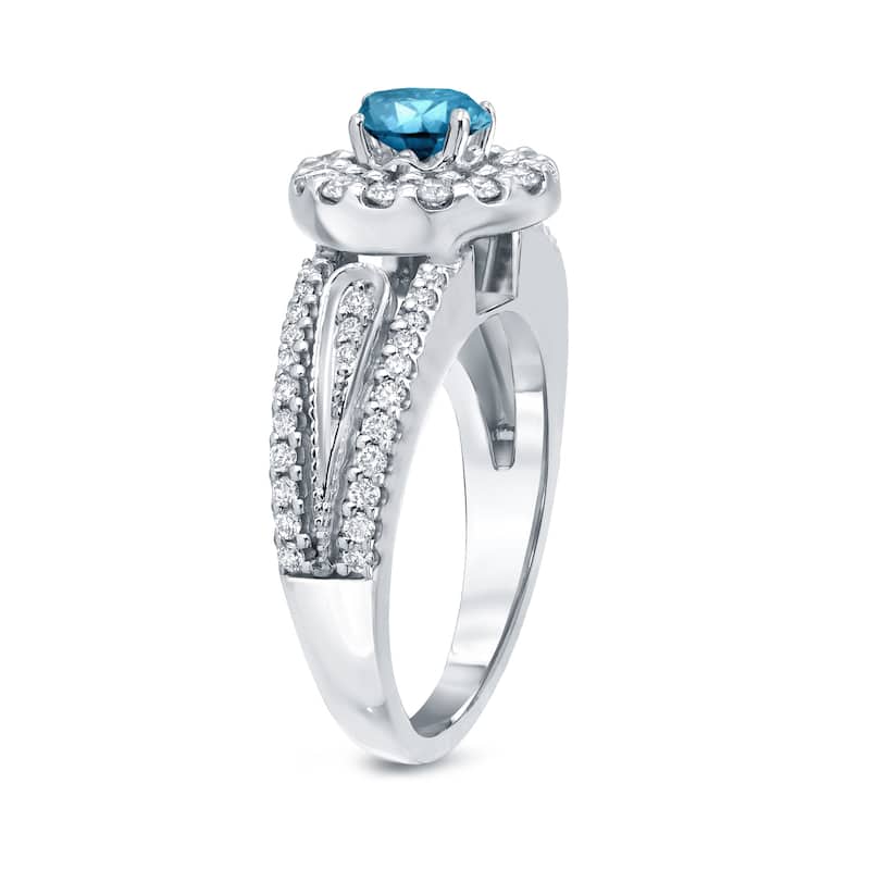 Auriya 1/2ctw Round Halo Blue Diamond Engagement Ring 14k Gold (H-I, I1-I2)