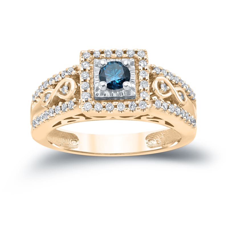 Auriya Unique 3/5ctw Round Halo Blue Diamond Engagement Ring 14k Gold
