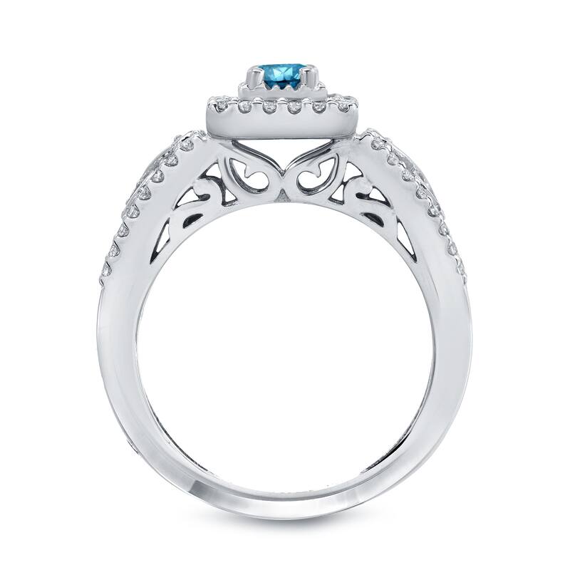 Auriya Unique 3/5ctw Round Halo Blue Diamond Engagement Ring 14k Gold