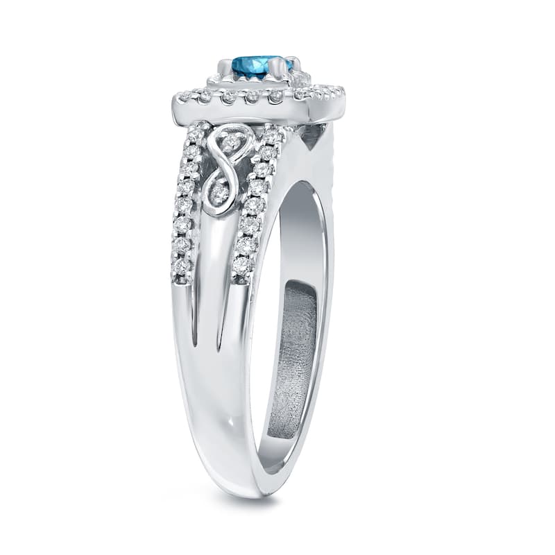 Auriya Unique 3/5ctw Round Halo Blue Diamond Engagement Ring 14k Gold