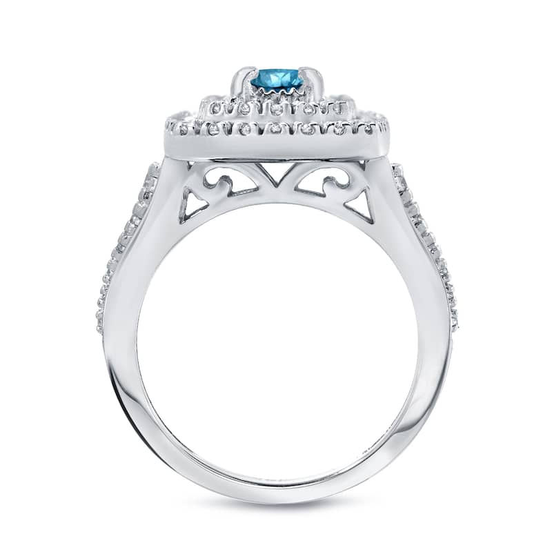 Auriya 1 2/5ctw Round Double Halo Blue Diamond Engagement Ring 14k Gold
